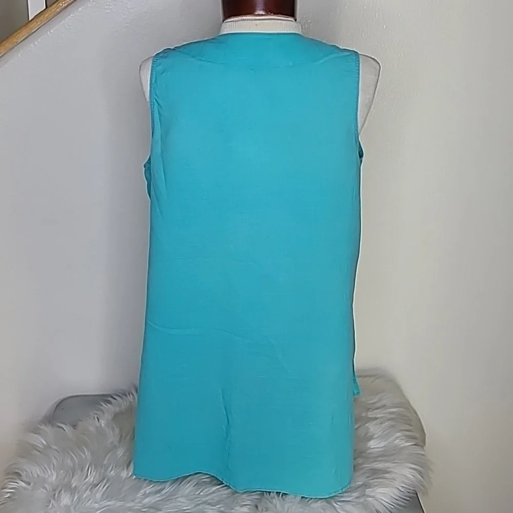 Top Size Large Turquoise Blue Linen Sleeveless Vacation Travel Casual Beach Cute - Picture 5 of 6